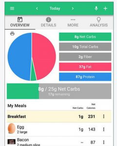 Carb Manager app weergave
