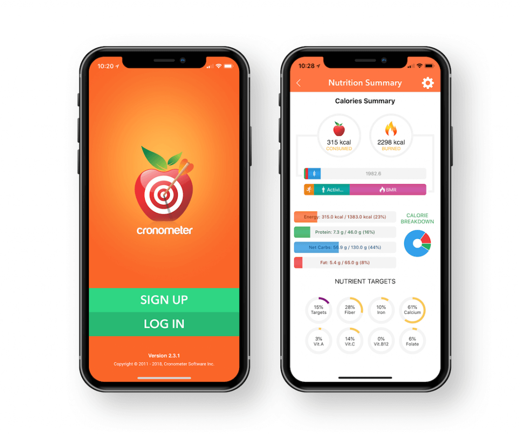 Cronometer app weergave