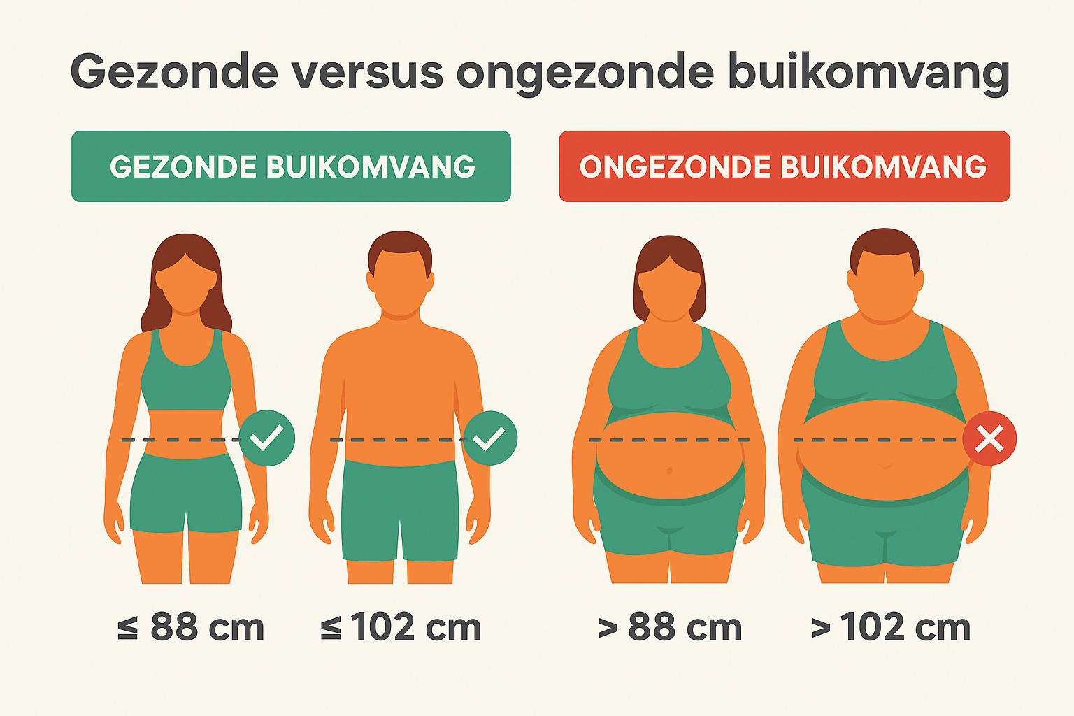 vergelijking gezonde versus ongezonde buikomvang