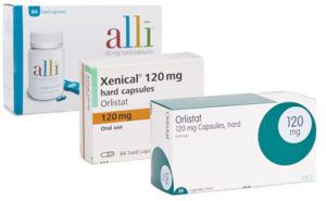 Orlistat (merknamen Xenical of Alli) verpakkingen